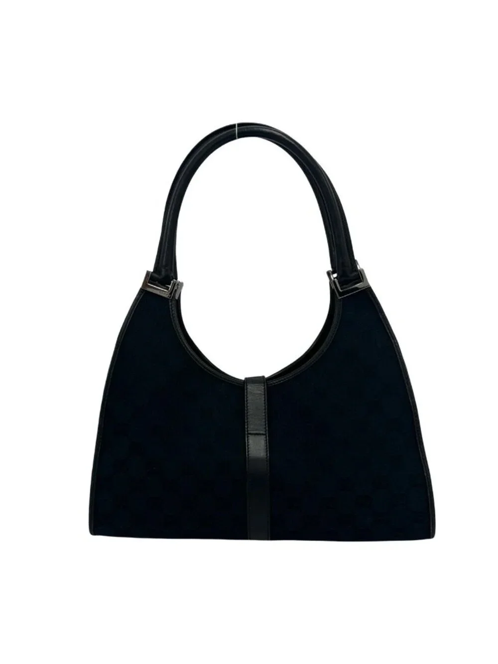 Gucci Jackie Logo GG Pattern Canvas Leather Tote Shoulder Bag Black - Picture 3 of 10